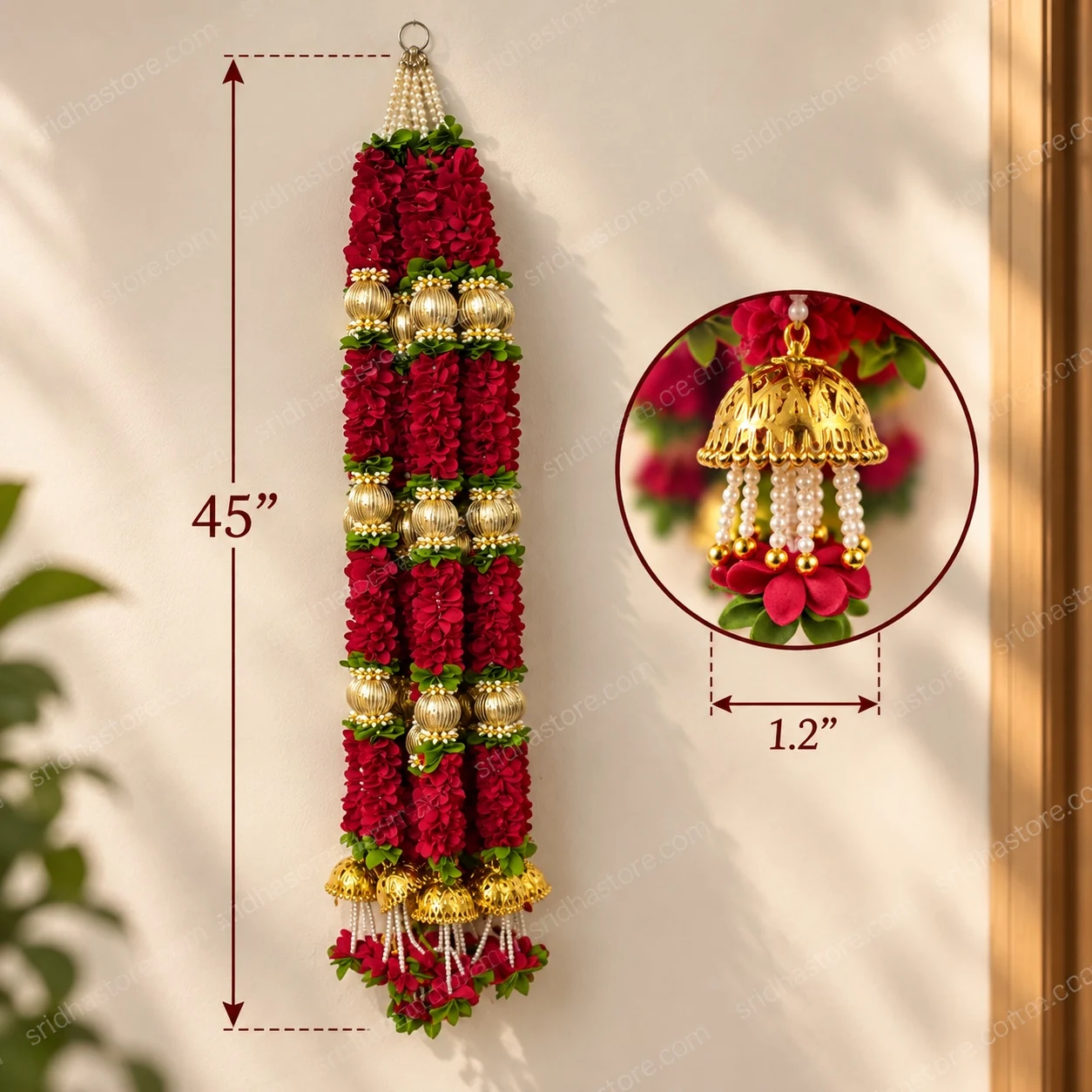 Premium Burgundy Floral and Gold Jhumka Latkan