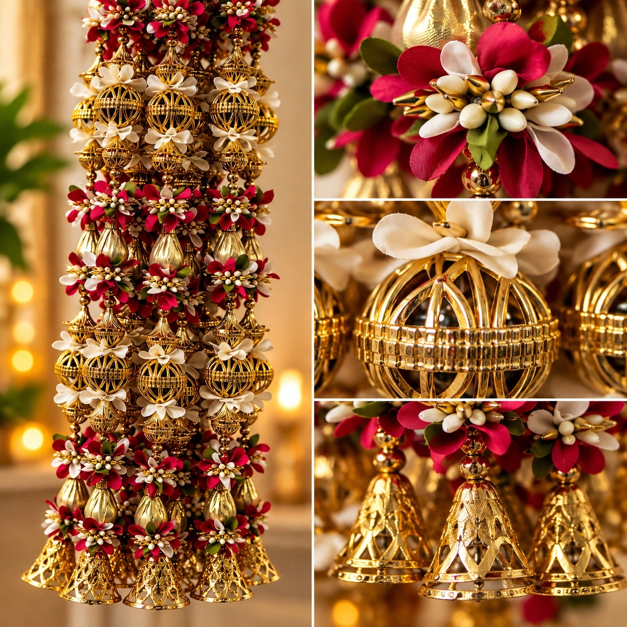 Premium Burgundy and Ivory Gold Bell Latkan