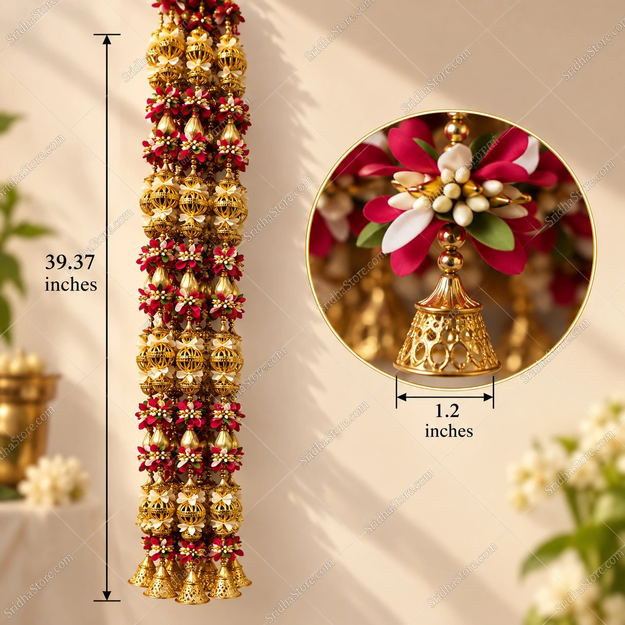 Full floral latkan hanging by door with indicative dimensions