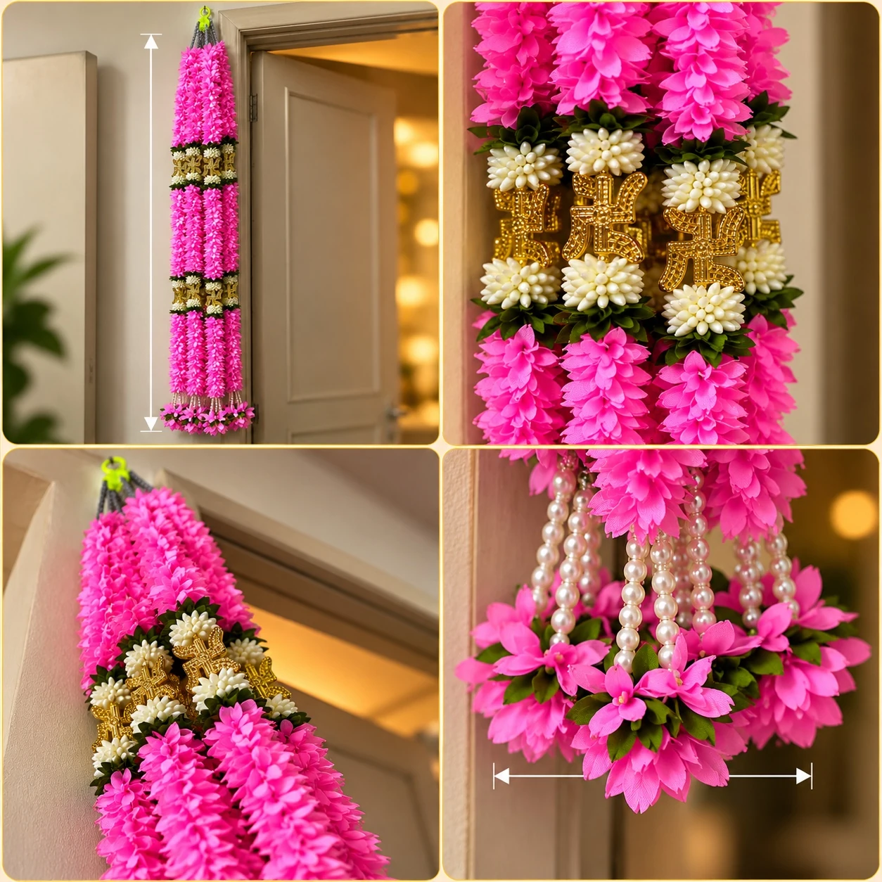 Premium Pink Floral Swastik Latkan with gold-tone swastik and pink tassels