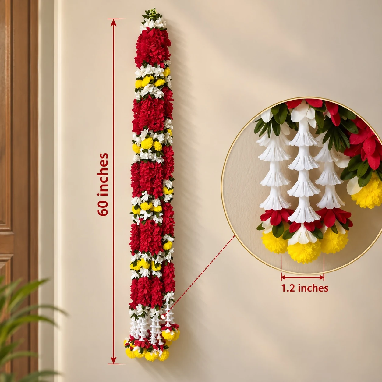 Premium Red, Yellow & White Floral Latkan (60 Inches)