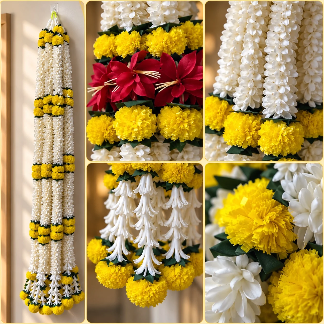 Yellow, burgundy and white flower details