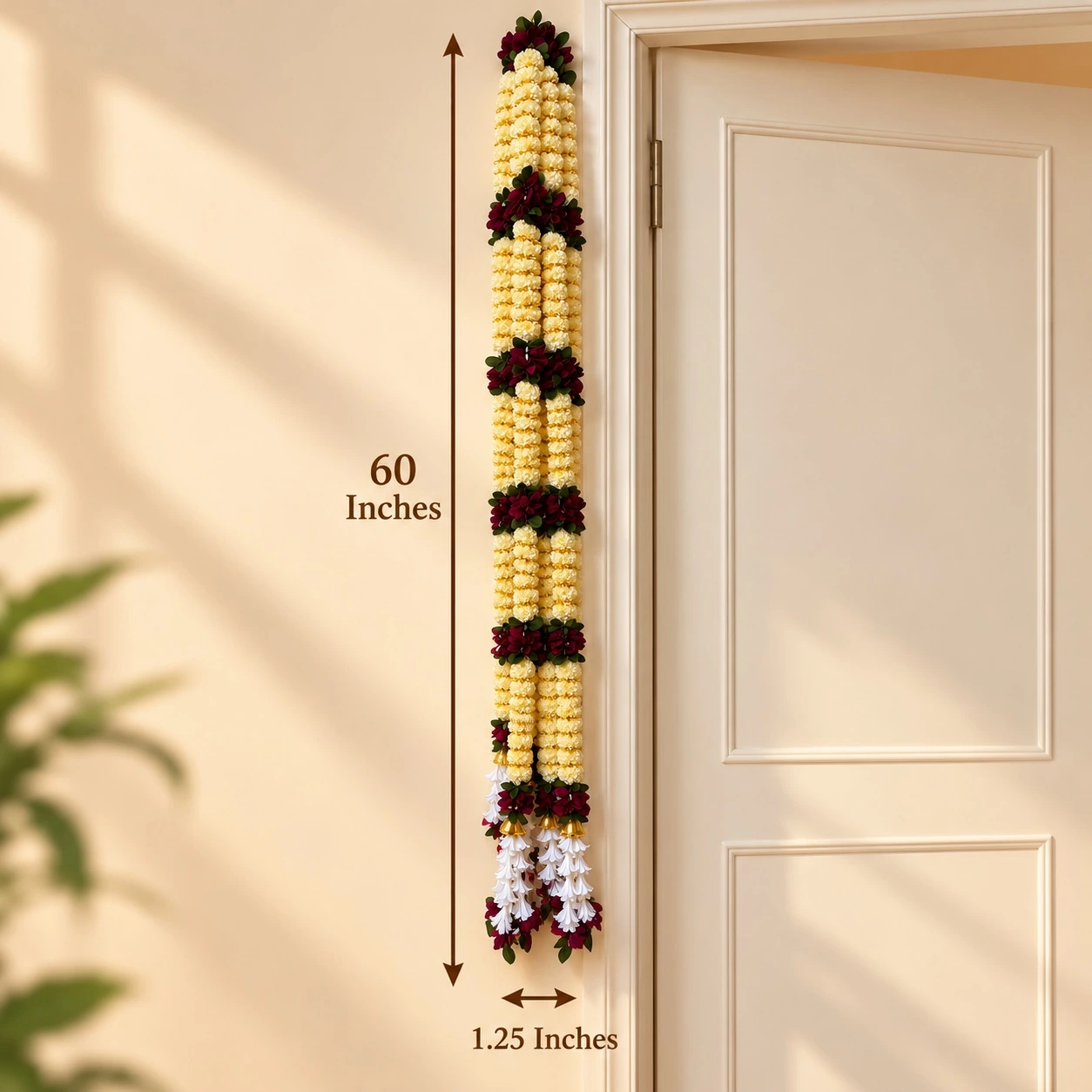 Premium Ivory and Burgundy Floral Latkan hanging displayed at a doorway