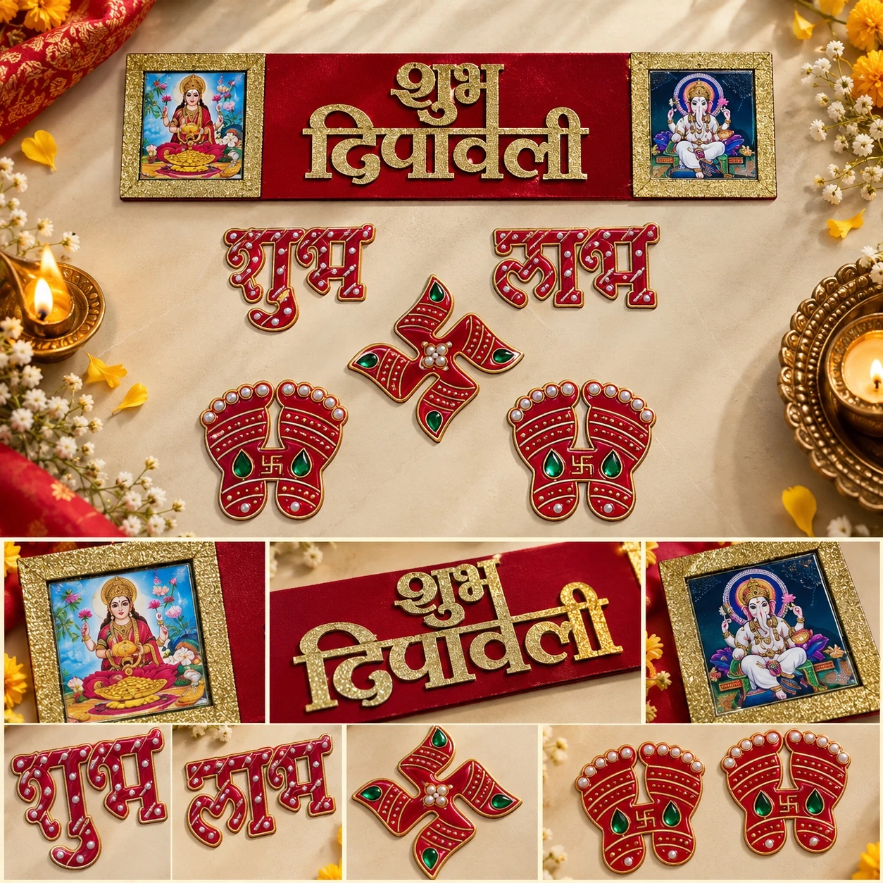 Shubh Deepawali Lakshmi & Ganesh Decoration Sticker Set