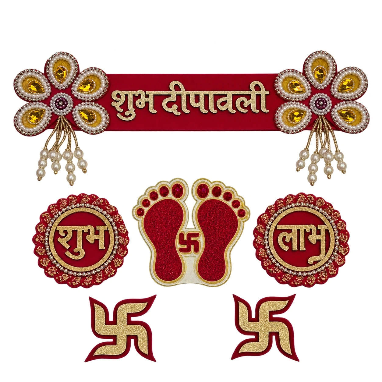 Premium Shubh Deepawali Ruby & Gold Sticker Set
