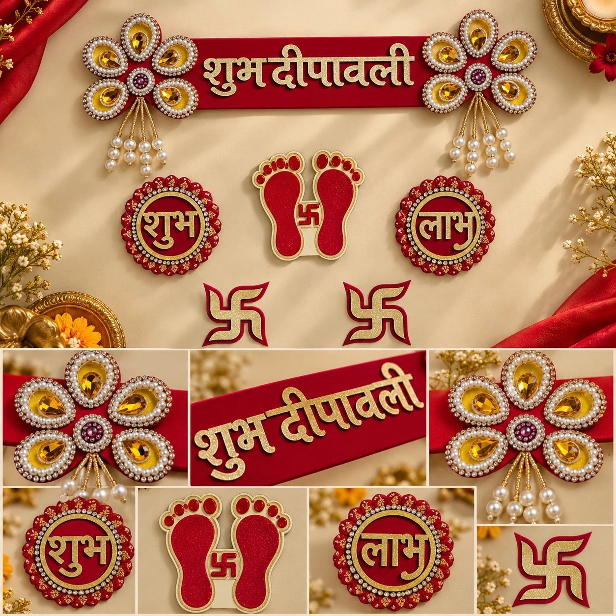Premium Ruby and Gold Shubh Deepawali decorative sticker set