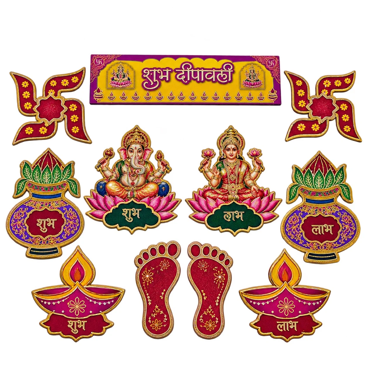 Shubh Deepawali wooden sticker set