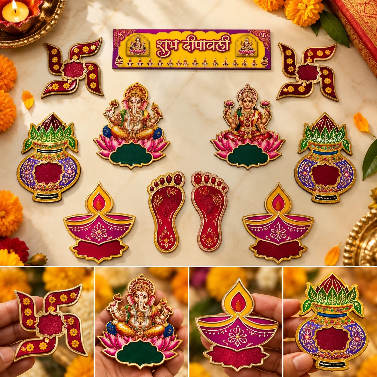 Shubh Deepawali wooden sticker decoration set