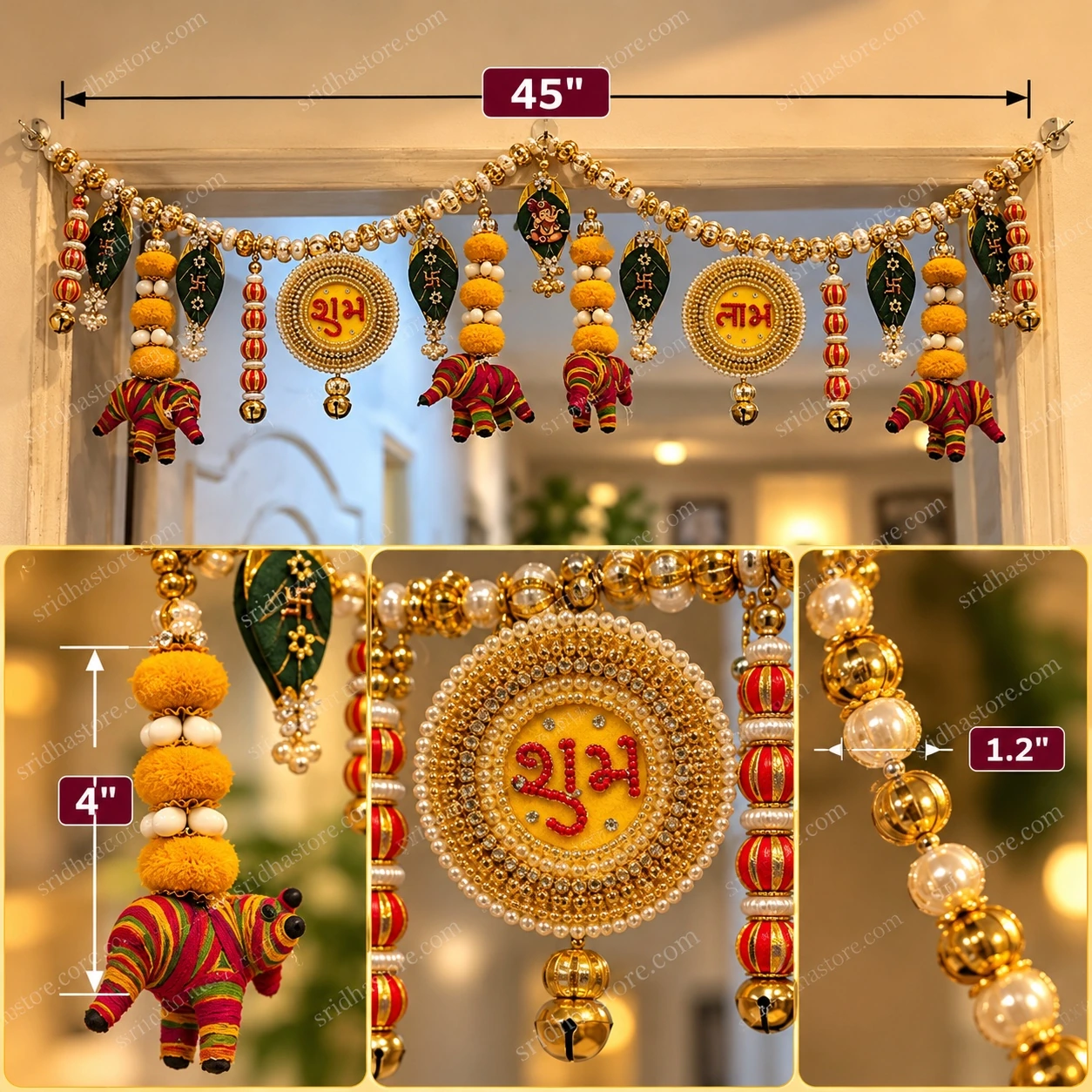 Premium Shubh Labh Elephant Door Toran with colourful elephants and Shubh Labh medallions